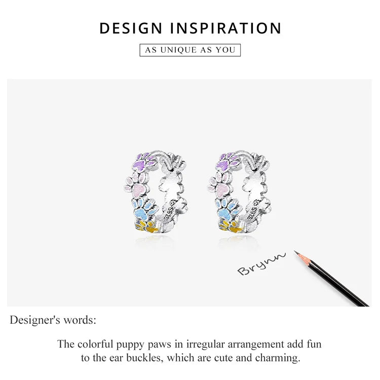 Sterling Silver Colorful Cute Paws Ear Buckles for Women - PeticaDeals