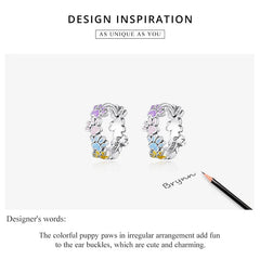 Sterling Silver Colorful Cute Paws Ear Buckles for Women - PeticaDeals