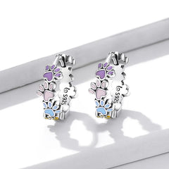 Sterling Silver Colorful Cute Paws Ear Buckles for Women - PeticaDeals