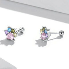 Sterling Silver Colorful Zirconium Paw Women Ear Studs Rainbow Stud Earrings for Girl Fine Jewelry - PeticaDeals