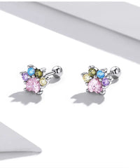 Sterling Silver Colorful Zirconium Paw Women Ear Studs Rainbow Stud Earrings for Girl Fine Jewelry - PeticaDeals