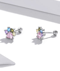 Sterling Silver Colorful Zirconium Paw Women Ear Studs Rainbow Stud Earrings for Girl Fine Jewelry - PeticaDeals