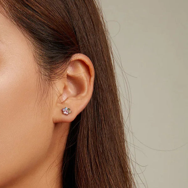 Sterling Silver Colorful Zirconium Paw Women Ear Studs Rainbow Stud Earrings for Girl Fine Jewelry - PeticaDeals