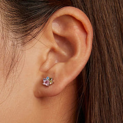 Sterling Silver Colorful Zirconium Paw Women Ear Studs Rainbow Stud Earrings for Girl Fine Jewelry - PeticaDeals