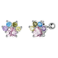 Sterling Silver Colorful Zirconium Paw Women Ear Studs Rainbow Stud Earrings for Girl Fine Jewelry - PeticaDeals