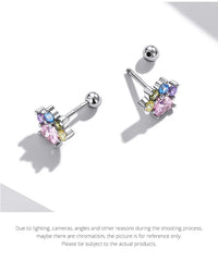 Sterling Silver Colorful Zirconium Paw Women Ear Studs Rainbow Stud Earrings for Girl Fine Jewelry - PeticaDeals