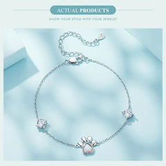 Sterling Silver Cut White Opal Cat Dog Paw Charm Bracelet For Women Fine Jewelry - PeticaDeals
