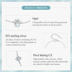 Sterling Silver Cut White Opal Cat Dog Paw Charm Bracelet For Women Fine Jewelry - PeticaDeals