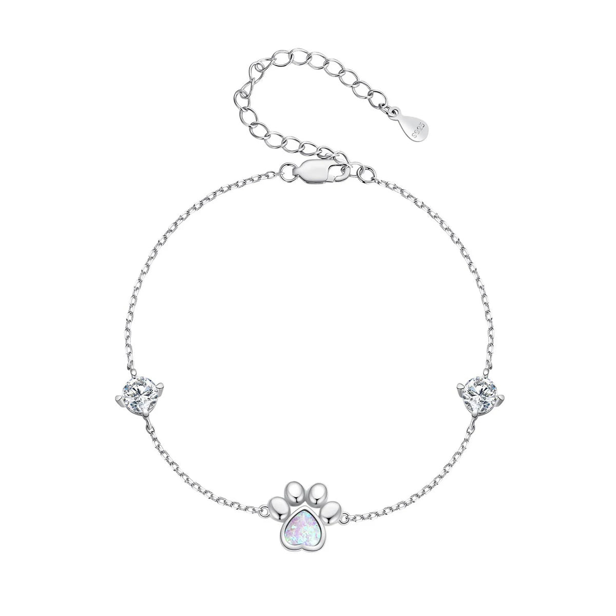 Sterling Silver Cut White Opal Cat Dog Paw Charm Bracelet For Women Fine Jewelry - PeticaDeals