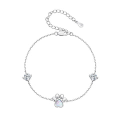 Sterling Silver Cut White Opal Cat Dog Paw Charm Bracelet For Women Fine Jewelry - PeticaDeals