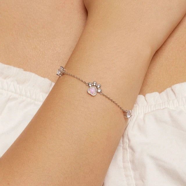 Sterling Silver Cut White Opal Cat Dog Paw Charm Bracelet For Women Fine Jewelry - PeticaDeals