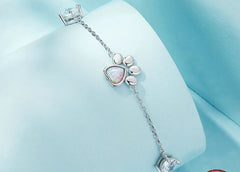 Sterling Silver Cut White Opal Cat Dog Paw Charm Bracelet For Women Fine Jewelry - PeticaDeals
