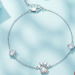 Sterling Silver Cut White Opal Cat Dog Paw Charm Bracelet For Women Fine Jewelry - PeticaDeals