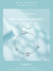 Sterling Silver Cut White Opal Cat Dog Paw Charm Bracelet For Women Fine Jewelry - PeticaDeals
