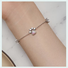 Sterling Silver Cut White Opal Cat Dog Paw Charm Bracelet For Women Fine Jewelry - PeticaDeals