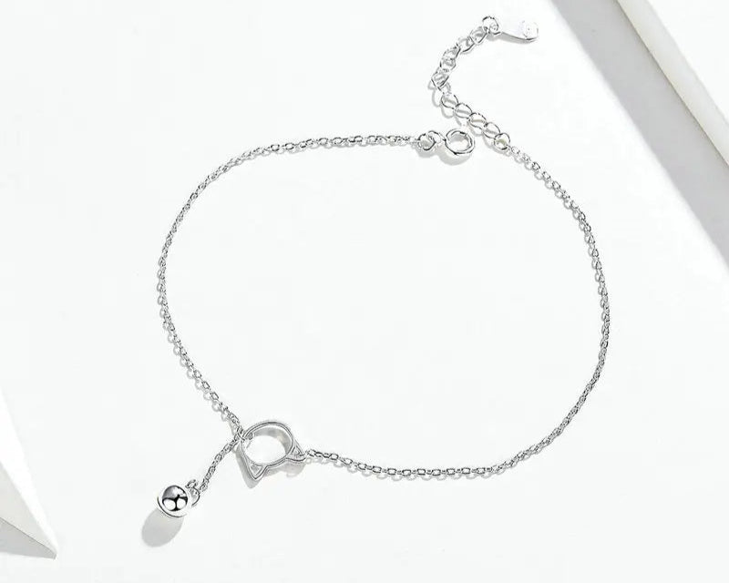 Sterling Silver Cute Cat Anklet Beaded Foot Jewelry For Women - PeticaDeals