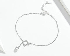 Sterling Silver Cute Cat Anklet Beaded Foot Jewelry For Women - PeticaDeals