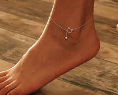 Sterling Silver Cute Cat Anklet Beaded Foot Jewelry For Women - PeticaDeals