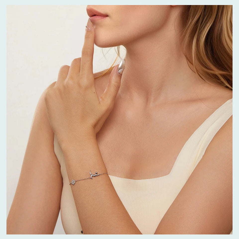 Sterling Silver Cute Cat Dog Bracelet For Women Pet Paw Links Girl - PeticaDeals