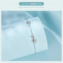 Sterling Silver Cute Cat Dog Bracelet For Women Pet Paw Links Girl - PeticaDeals