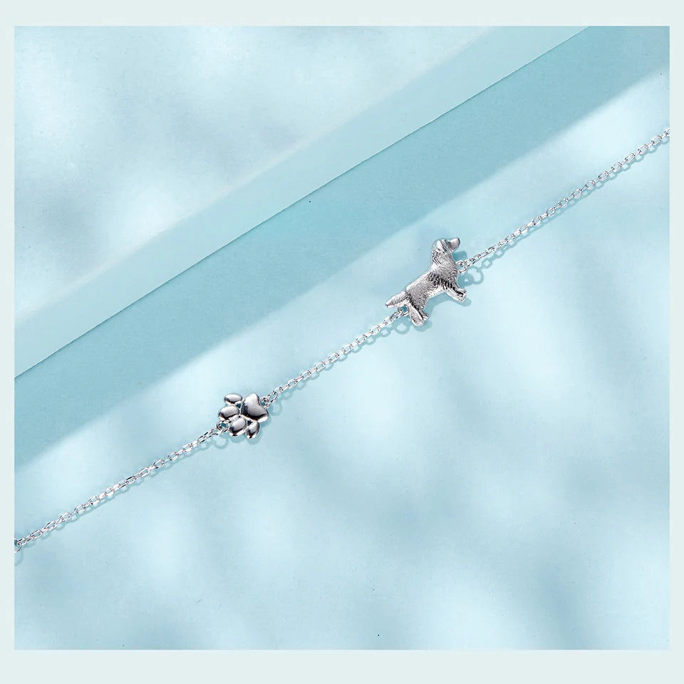 Sterling Silver Cute Cat Dog Bracelet For Women Pet Paw Links Girl - PeticaDeals