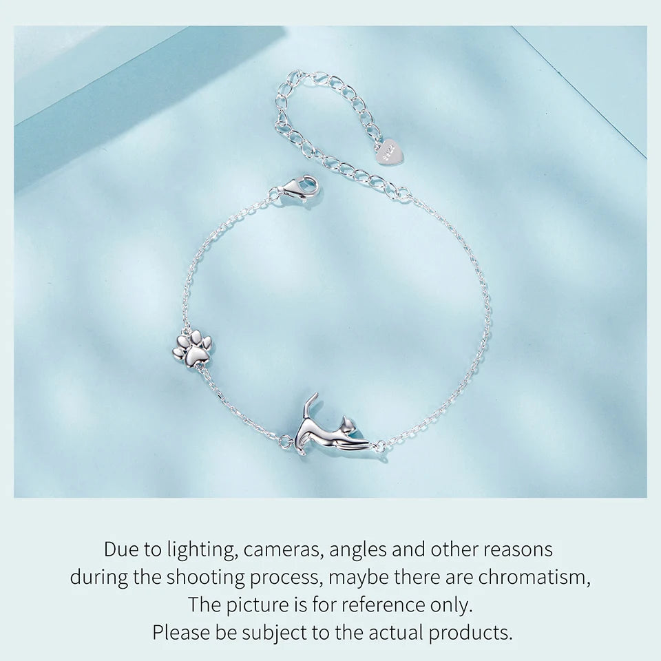 Sterling Silver Cute Cat Dog Bracelet For Women Pet Paw Links Girl - PeticaDeals