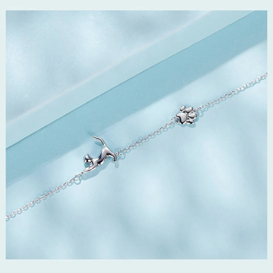 Sterling Silver Cute Cat Dog Bracelet For Women Pet Paw Links Girl - PeticaDeals