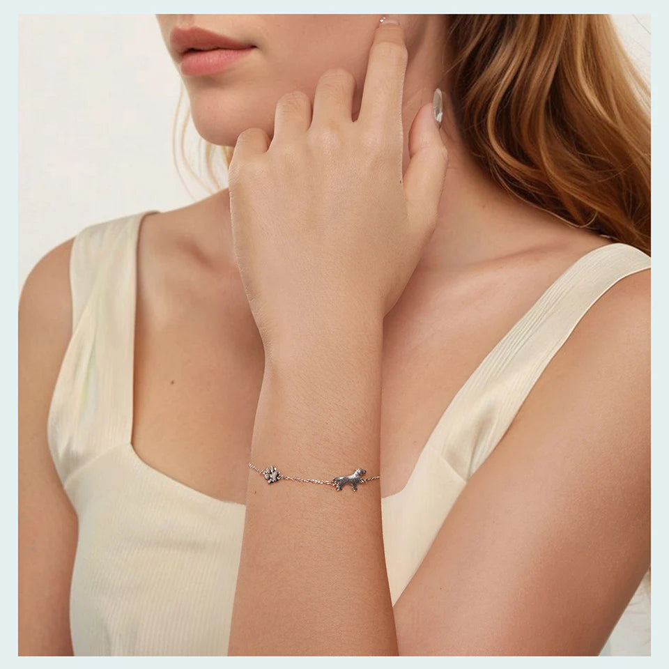 Sterling Silver Cute Cat Dog Bracelet For Women Pet Paw Links Girl - PeticaDeals