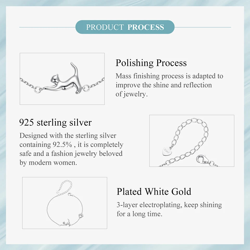 Sterling Silver Cute Cat Dog Bracelet For Women Pet Paw Links Girl - PeticaDeals