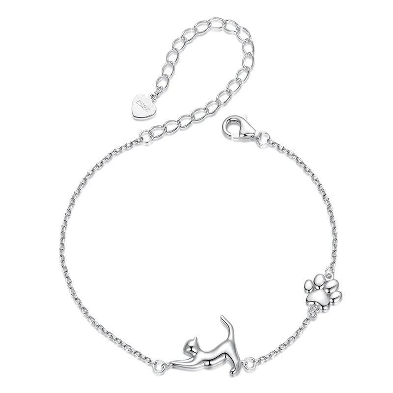 Sterling Silver Cute Cat Dog Bracelet For Women Pet Paw Links Girl - PeticaDeals