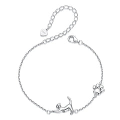 Sterling Silver Cute Cat Dog Bracelet For Women Pet Paw Links Girl - PeticaDeals