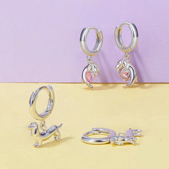 Sterling Silver  Cute Cat Dog Dangle Drop Earrings For Women - PeticaDeals