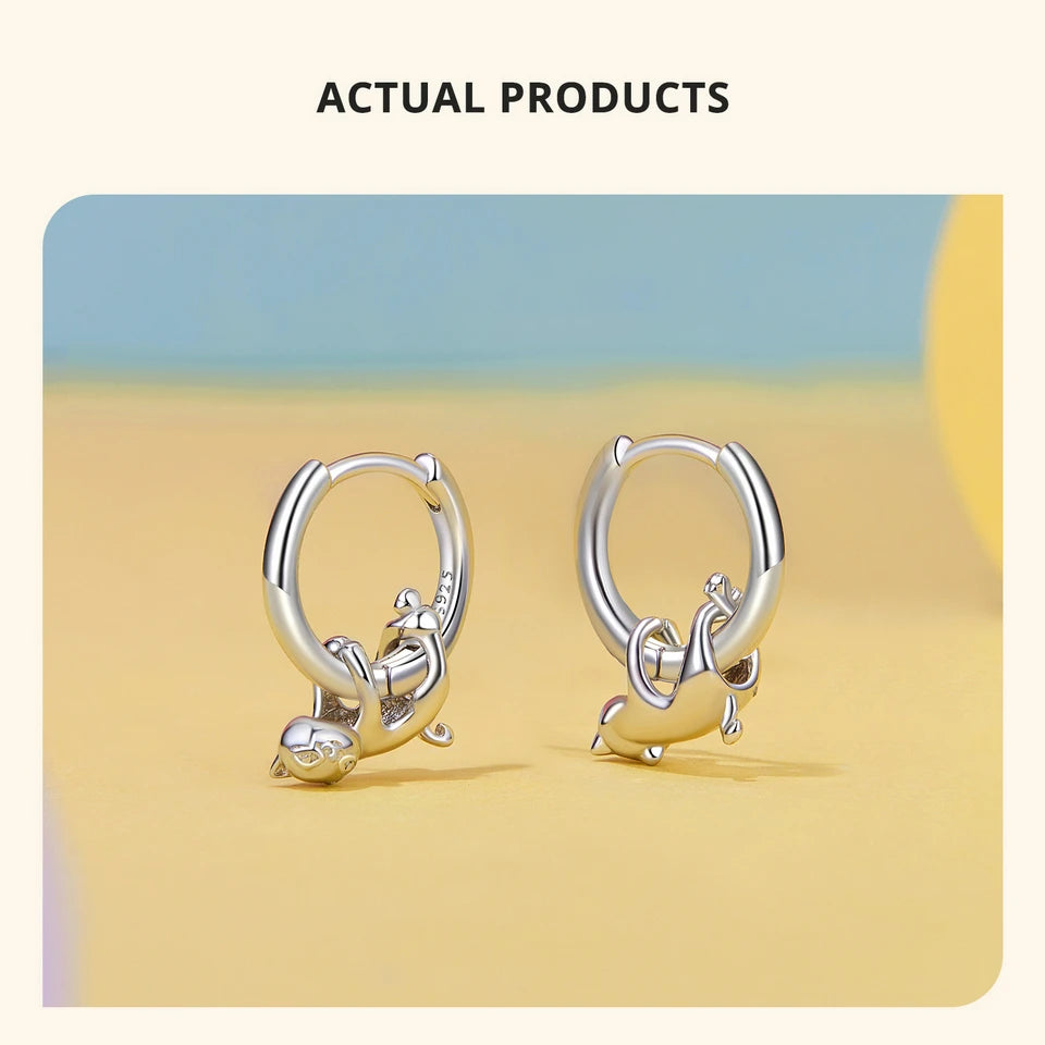 Sterling Silver  Cute Cat Dog Dangle Drop Earrings For Women - PeticaDeals