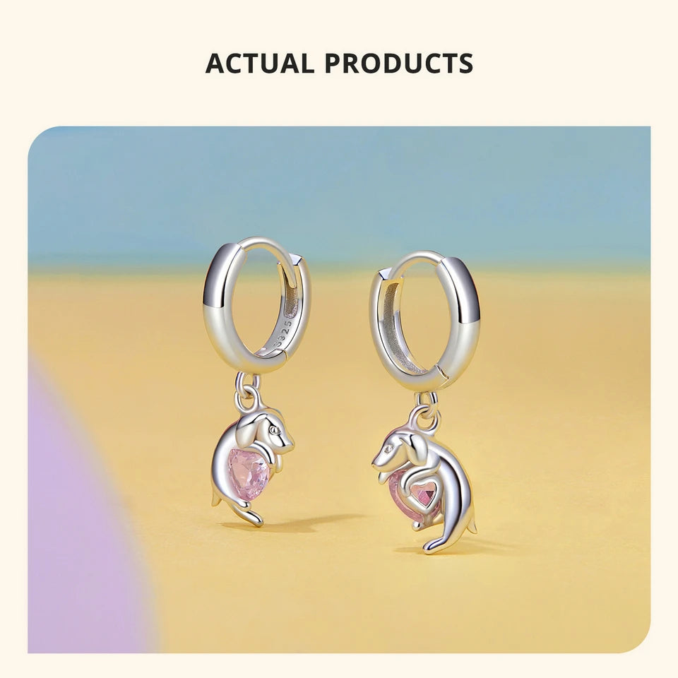 Sterling Silver  Cute Cat Dog Dangle Drop Earrings For Women - PeticaDeals