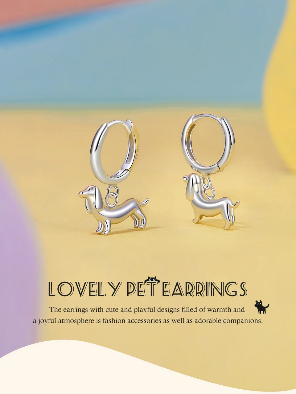 Sterling Silver  Cute Cat Dog Dangle Drop Earrings For Women - PeticaDeals