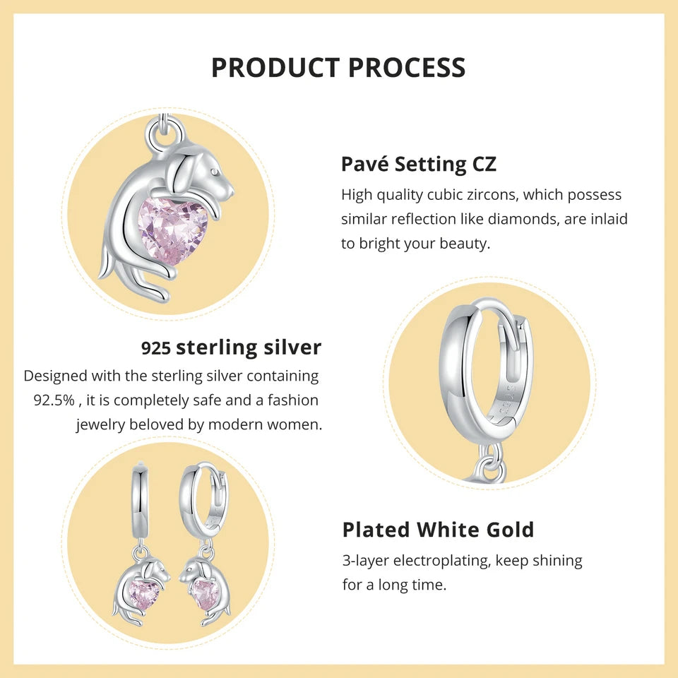 Sterling Silver  Cute Cat Dog Dangle Drop Earrings For Women - PeticaDeals