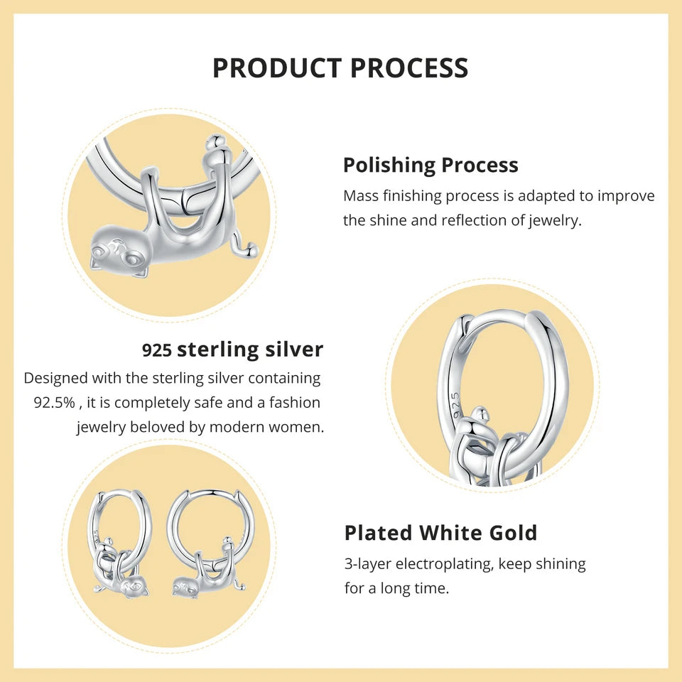 Sterling Silver  Cute Cat Dog Dangle Drop Earrings For Women - PeticaDeals