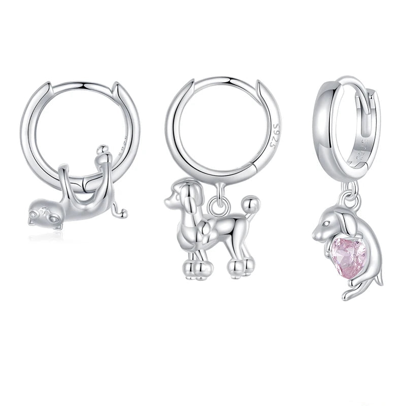 Sterling Silver  Cute Cat Dog Dangle Drop Earrings For Women - PeticaDeals