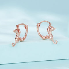 Sterling Silver Cute Cat Earrings Oxidation Shining Ear Bells Hypoallergenic for Women - PeticaDeals