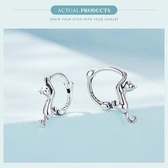 Sterling Silver Cute Cat Earrings Oxidation Shining Ear Bells Hypoallergenic for Women - PeticaDeals