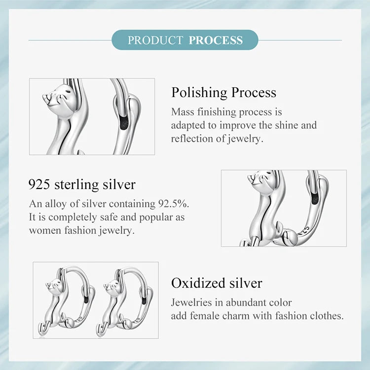 Sterling Silver Cute Cat Earrings Oxidation Shining Ear Bells Hypoallergenic for Women - PeticaDeals