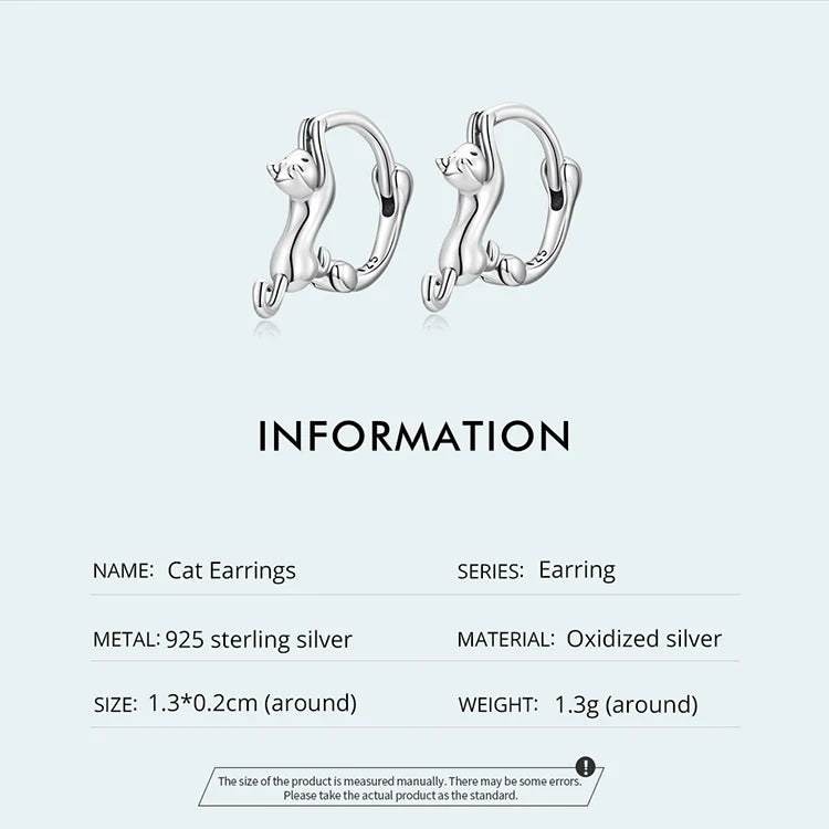 Sterling Silver Cute Cat Earrings Oxidation Shining Ear Bells Hypoallergenic for Women - PeticaDeals