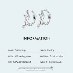 Sterling Silver Cute Cat Earrings Oxidation Shining Ear Bells Hypoallergenic for Women - PeticaDeals