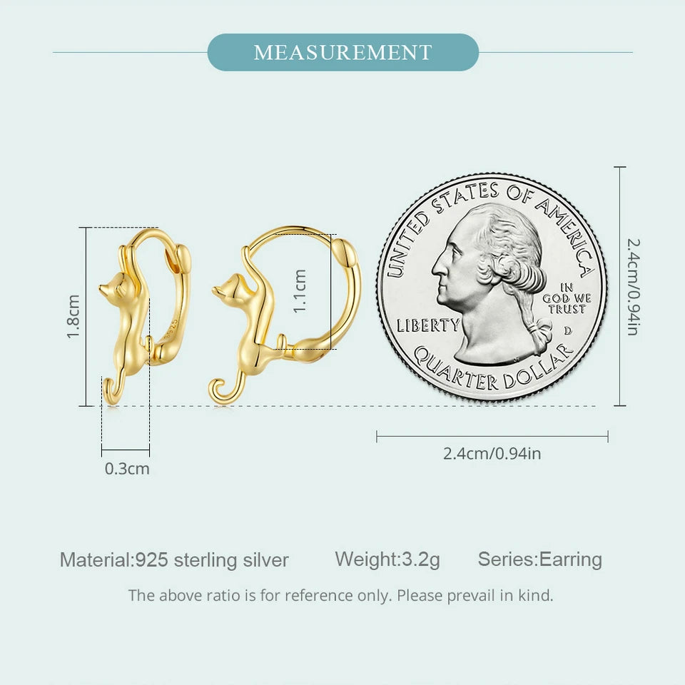 Sterling Silver Cute Cat Earrings Oxidation Shining Ear Bells Hypoallergenic for Women - PeticaDeals