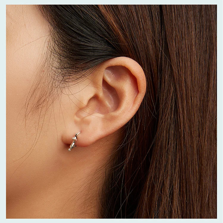 Sterling Silver Cute Cat Earrings Oxidation Shining Ear Bells Hypoallergenic for Women - PeticaDeals