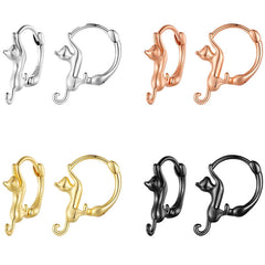 Sterling Silver Cute Cat Earrings Oxidation Shining Ear Bells Hypoallergenic for Women - PeticaDeals