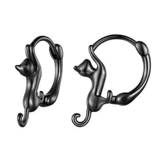 Sterling Silver Cute Cat Earrings Oxidation Shining Ear Bells Hypoallergenic for Women - PeticaDeals