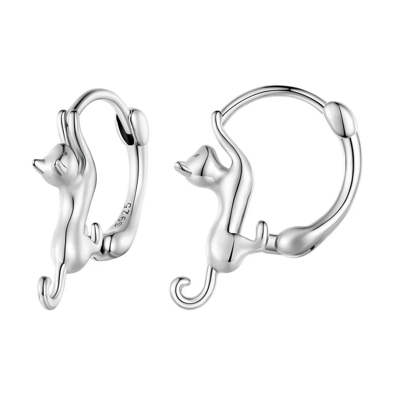 Sterling Silver Cute Cat Earrings Oxidation Shining Ear Bells Hypoallergenic for Women - PeticaDeals