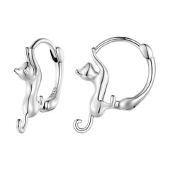 Sterling Silver Cute Cat Earrings Oxidation Shining Ear Bells Hypoallergenic for Women - PeticaDeals