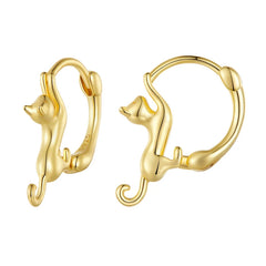 Sterling Silver Cute Cat Earrings Oxidation Shining Ear Bells Hypoallergenic for Women - PeticaDeals